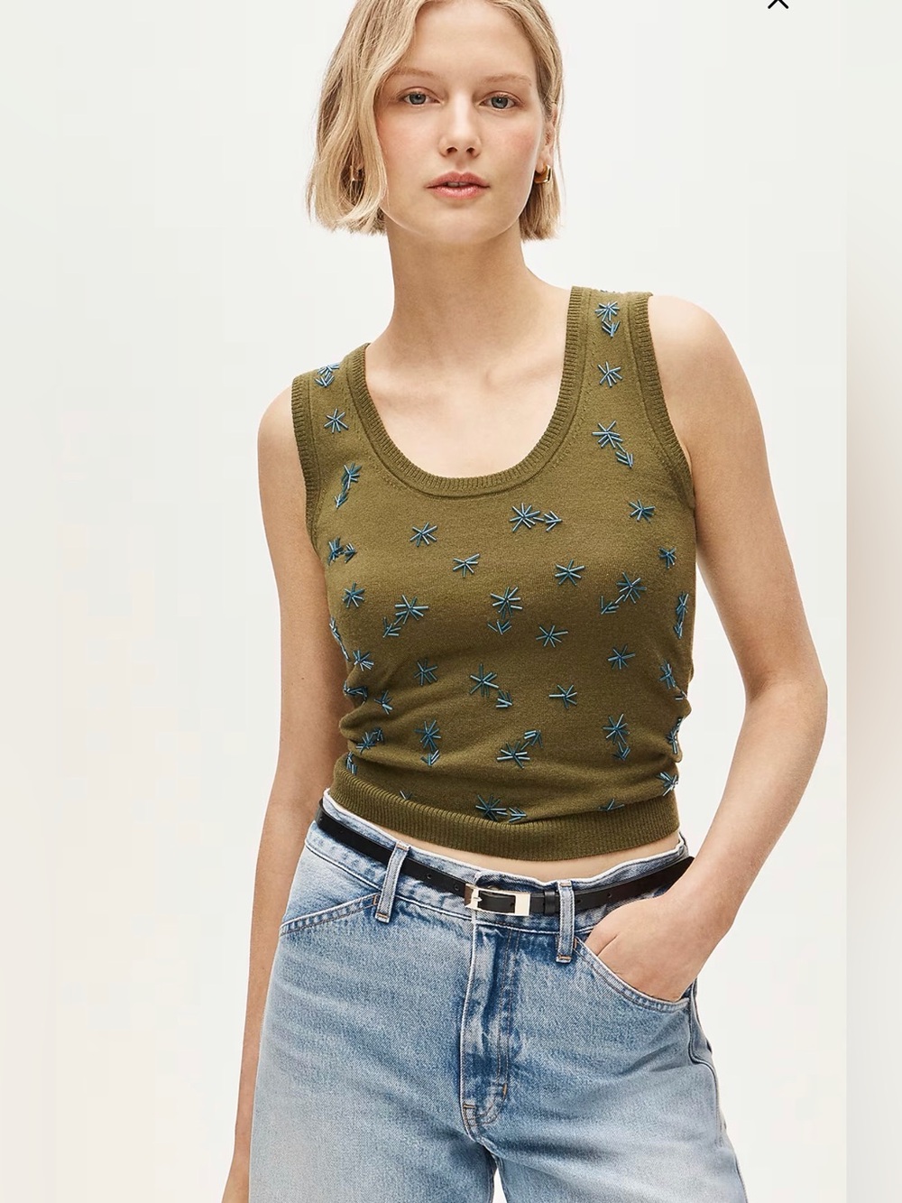 J CREW SMALL Scoopneck shell in merino wool with embellishments CR355